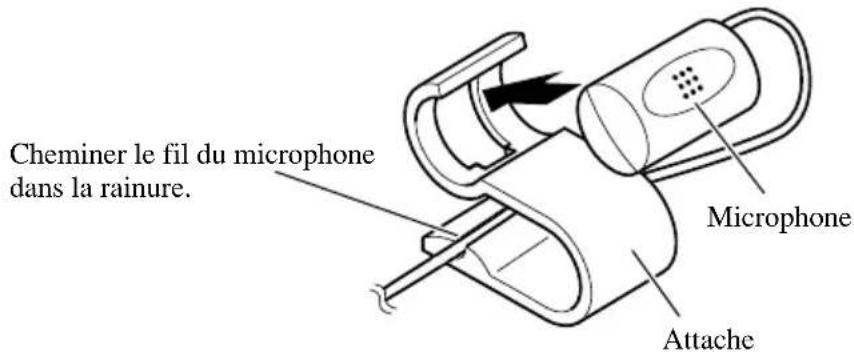 Cheminer le fil du microphone dans la rainure. Microphone Attache