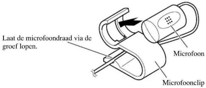 Laat de microfoondraad via de groef lopen. Microfoon Microfoonclip