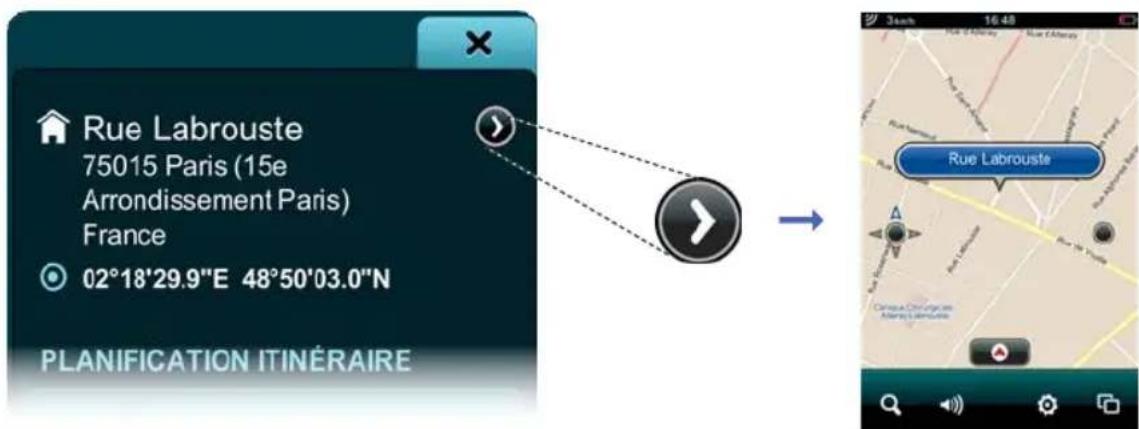 GRUNDIG GPS M1 - Comment visualiser un résultat de la recherche dans l'interface carte - 1