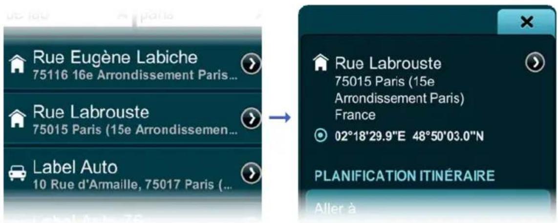 GRUNDIG GPS M1 - Utilisation de la page détails location / planification itinéraire et options - 1