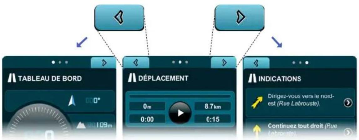 GRUNDIG GPS M1 - Comment accéder à la page voyage, tableau de bord et indications - 1