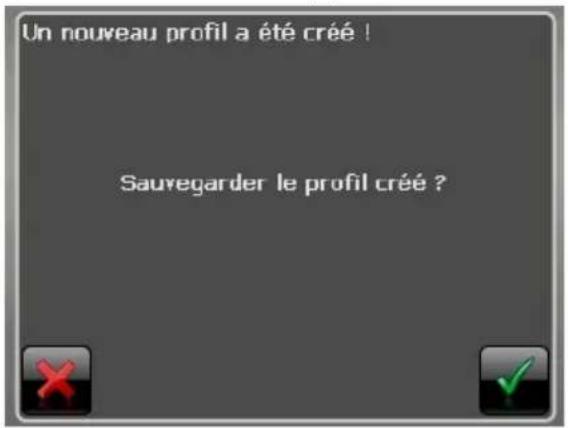 Un nouveau profil a été créé ! Sauvegarder le profil créé ?