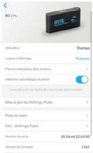 WITHINGS Pulse iOS - Touchez Personalisation des écrans. - 1