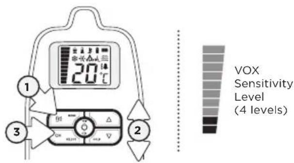 ANGELCARE AC403 - TO ADJUST SOUND SENSITIVITY (VOX): - 1