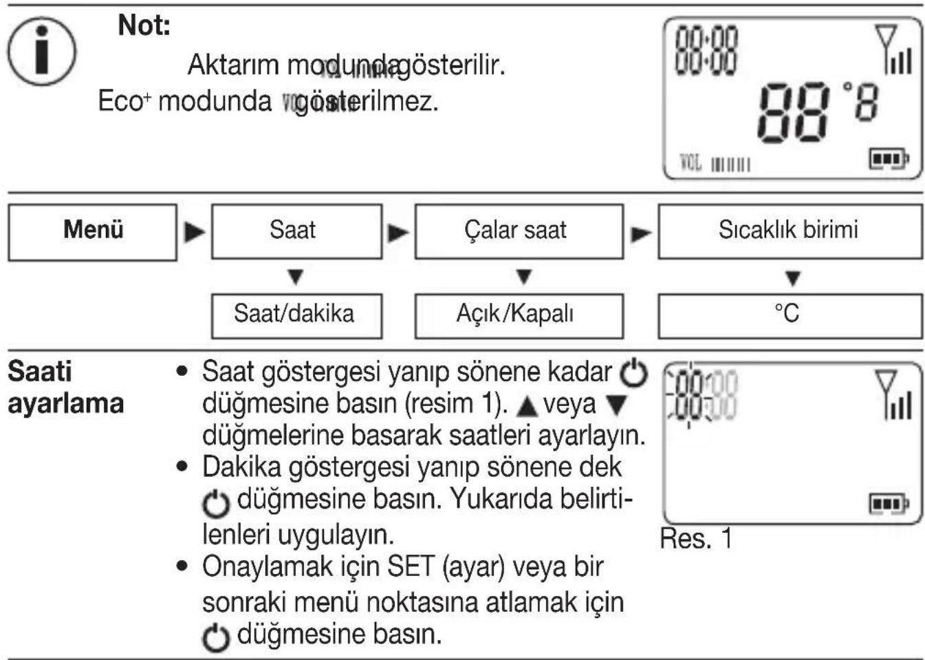 BEURER JBY 96 - Ebeveyn ünitesindeki menu ayarlyingin sirasi - 1