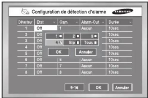 SAMSUNG SHR 2162 - Configuration de Détction alarme - 2