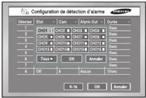 SAMSUNG SHR 2162 - Configuration de Détction alarme - 1