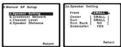 PIONEER VSX521K - Selezione 'Speaker Setting' desde el menu Manual SP Setup. - 1