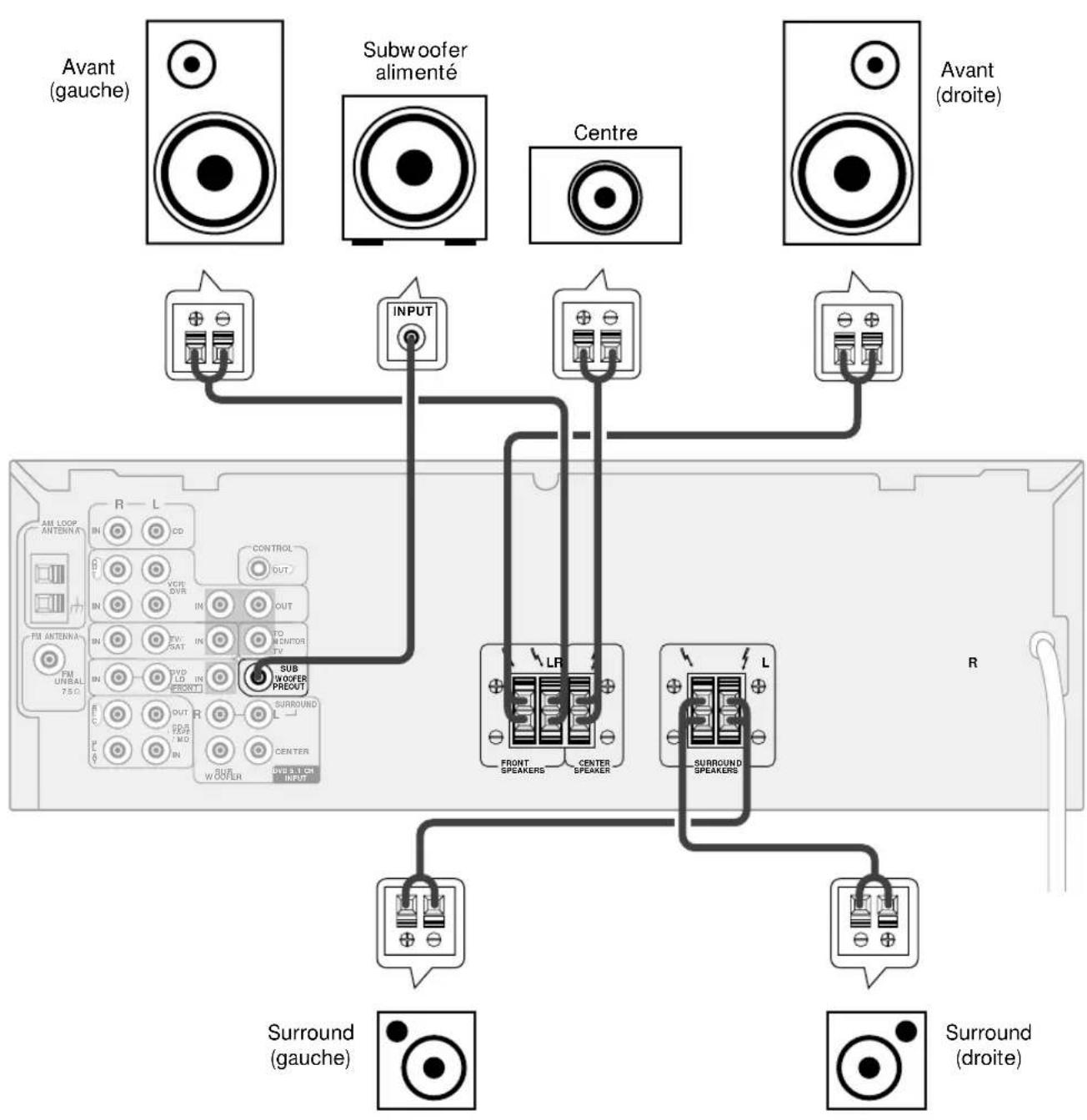 PIONEER VSX409RDS - Raccordement des enceintes - 1