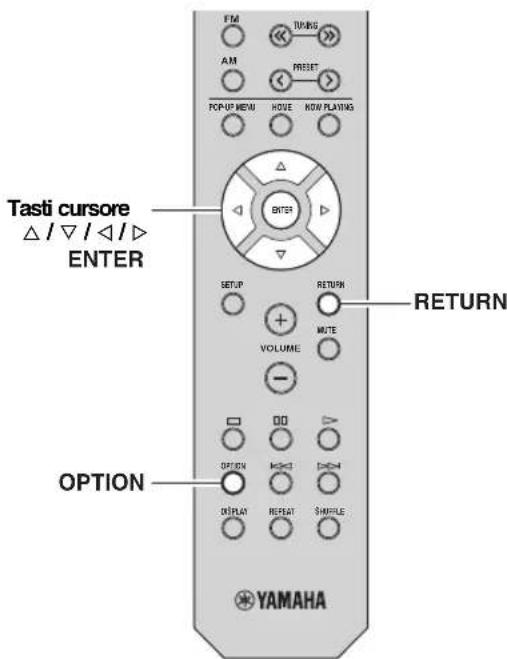 YAMAHA RN301S - Configurazione delle impostazioni di riproduzione per sorgenti di riproduzione diverse (menu Option) - 1