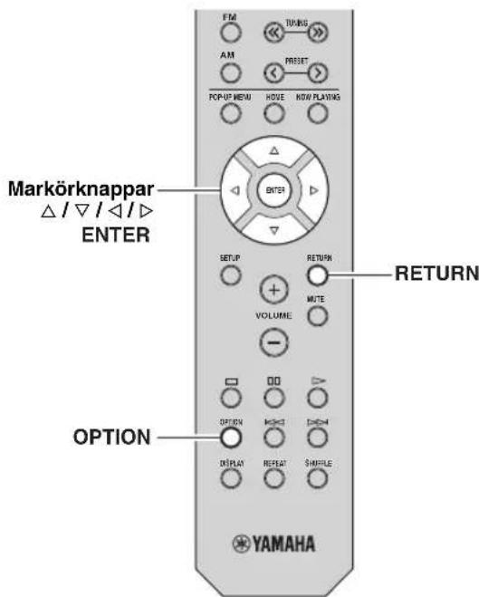 YAMAHA RN301S - Konfigurera upspelningsinstallingar for oika upspelningskällor (Option -menyn) - 1