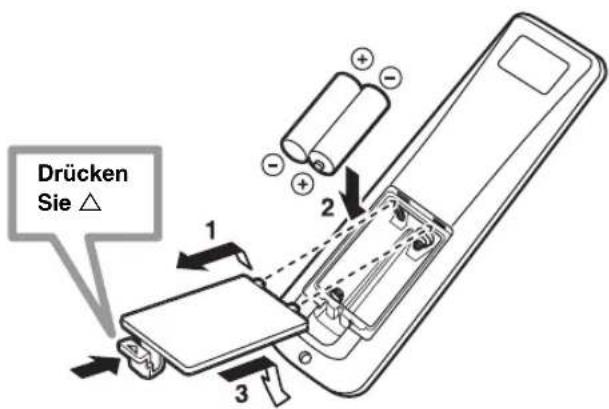 YAMAHA DVRS150 - Einsetzen der Batterien in die Fernbedienung - 1