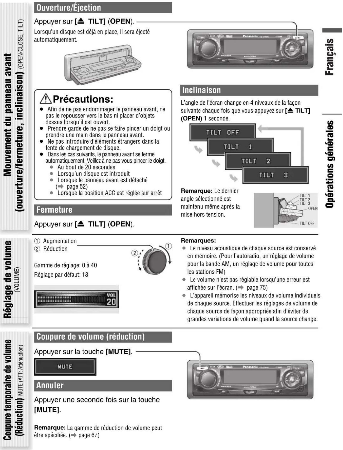 PANASONIC CQC7303U - Retrait/remise en place du panneau avant - 1