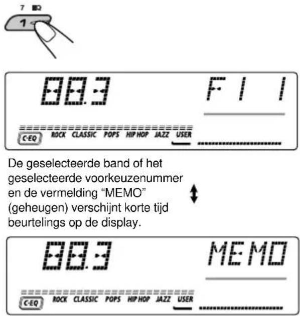 JVC KDLH5R - Druk op de cijfertoets (in dit voorbeeld cijfertoets 1) en houd deze langer dan 2 seconden ingedrukt. - 1