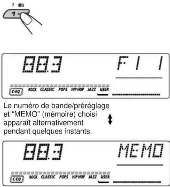 JVC KDLH7R - Maintenez pressée la touche numérique (dans cet exemple, 1) pendant plus de 2 secondes. - 1