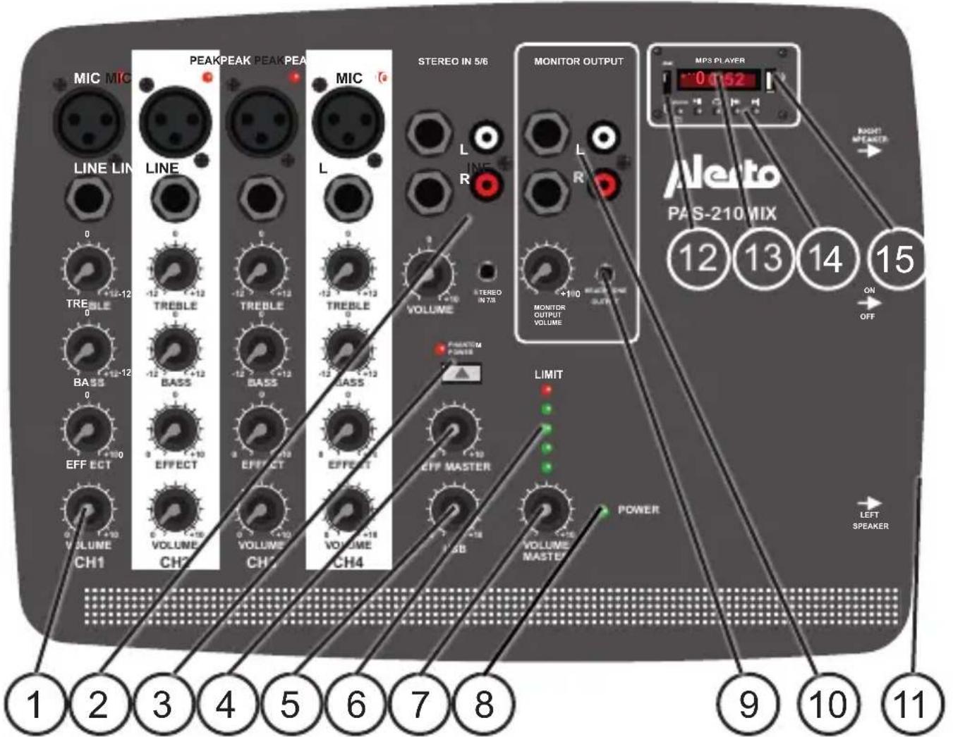 ALECTO PAS210mix - Amplificateur de table de mixage avec 2 haut-parleurs - 2
