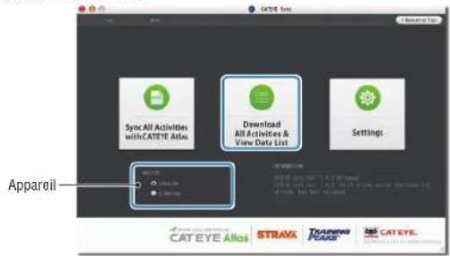 CAT EYE Stealth evo plus CCGL51 - Vérifiez que "STEALTH" est sélection dans Appareil, et cliquez sur [Download All Activities &amp; View Data List] - 1