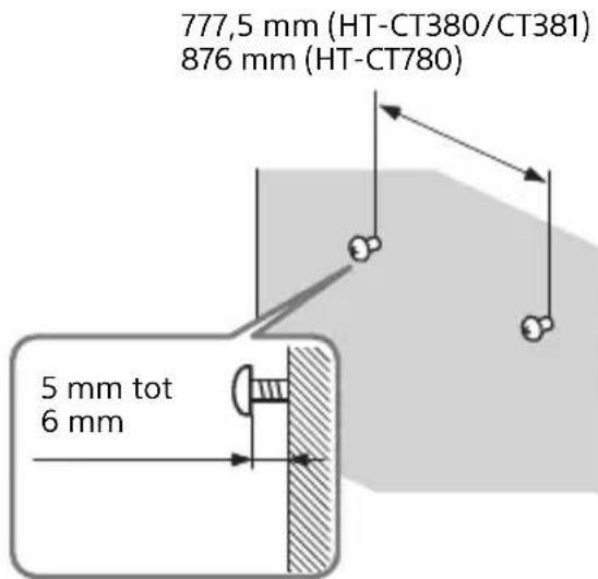 777,5 mm (HT-CT380/CT381) 876 mm (HT-CT780) 5 mm tot 6 mm