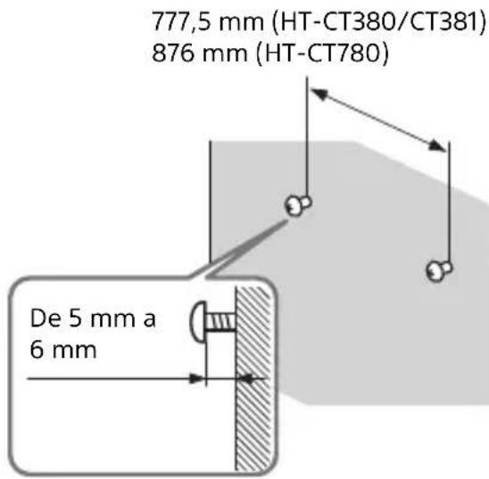 777,5 mm (HT-CT380/CT381) 876 mm (HT-CT780) De 5 mm a 6 mm