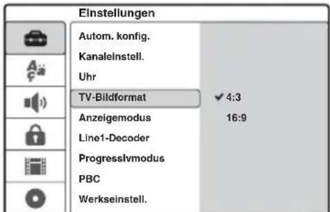 SONY DARRD100 - Wählen Sie mit ↑/↓ die Option aus, die Sie konfigurieren möchten, und drücken Sie →. - 2