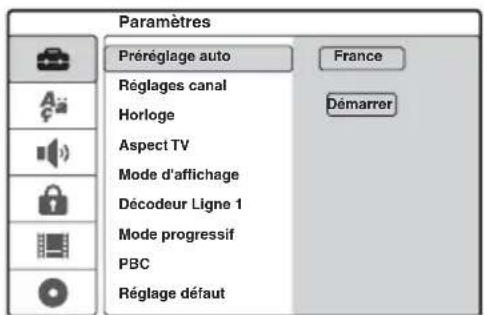 SONY DARRD100 - Appuyez sur ↑/↓ pour sélectionner l'option que vous souhaitez configurer, puis appuyez sur →. - 1