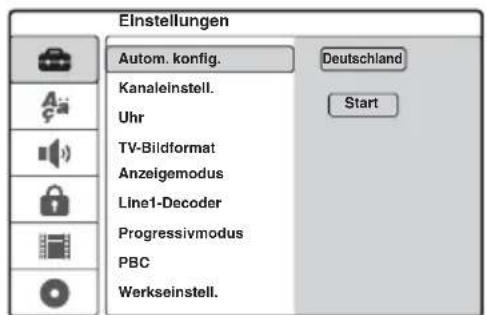 SONY DARRD100 - Wählen Sie mit ↑/↓ die Hauptoption aus, die Sie konfigurieren möchten, und drücken Sie →. - 1