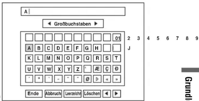 SONY DARRD100 - Wechseln Sie zur Zeichenpalette, drücken Sie ←/↑/↓/→, um das Zeichen auszuwählen, und drücken Sie ENTER. - 1