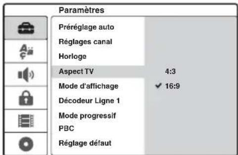 SONY DARRD100 - Appuyez sur ↑/↓ pour sélectionner l'article que vous souhaitez configurer, puis appuyez sur →. - 1