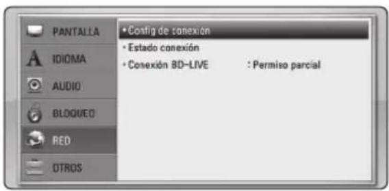 PANTALLA IDIOMA AUDIO BLOQUED RED OTROS • Config de conexión • Estado conexión • Conexión BD-LIVE : Permiso parcial