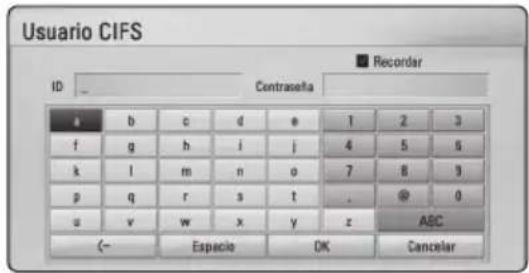 Usuario CIFS ID Contrasella Recordar a b c d e 1 2 3 f g h i j 4 5 6 k l m n:o 7 8 9 p(q r s t . @ 0 u v w x y z ABC C- Especio OK Cancelar