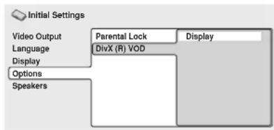 PIONEER HTZ370DV - Sélectionnez 'Options', puis 'DivX (R) VOD'. - 1