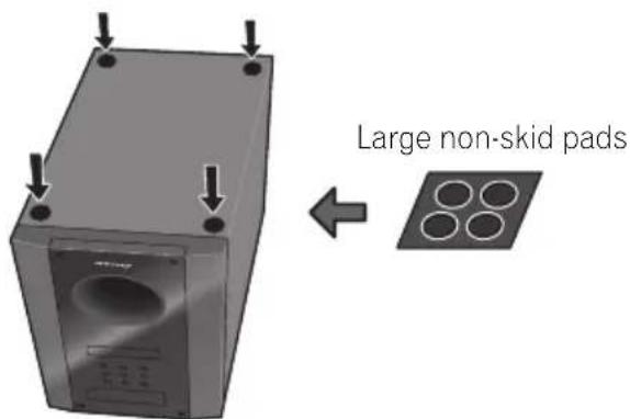 PIONEER HTP710 - Attach the non-skid pads to the base of each speaker stands and the receiver subwoofer. - 2