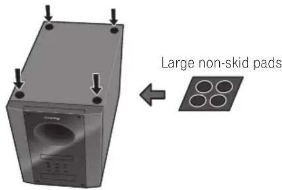 PIONEER HTP710 - Attach the non-skid pads to the base of each speaker stand bases and the receiver subwoofer. - 2