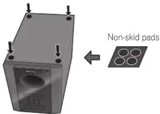 PIONEER HTP710 - Attach the non-skid pads to the base of receiver subwoofer. - 1