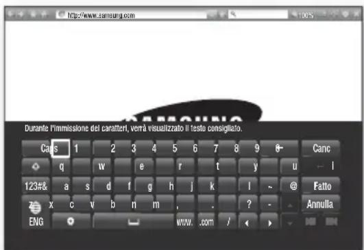 Durante l'immissione dei caratteri, verrà visualizzato il testo consignieto. Cals 1 2 3 4 5 6 7 8 9 0- q w e r t y u 123& a s d f g h j k l ~ @ Fatto x c v b n m , . ? - Annulla ENG WWW .com / <>