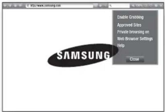 http://www.samsung.com SAMSUNG Enable Grabbing Approved Sites Private browsing on Web Browser Settings Help Close
