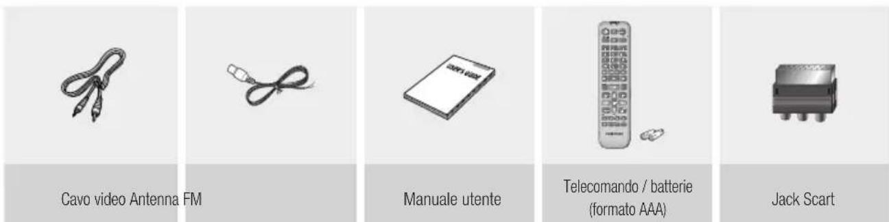 Cavo video Antenna FM Manuale utente Telecomando / batterie (format AAA) Jack Scart