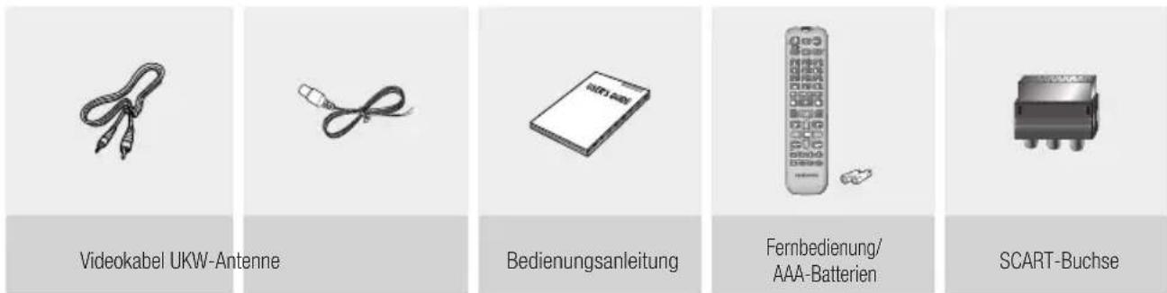 Videokabel UKW-Antenne Bedienungsanleitung Fernbedienung/ AAA-Batterien SCART-Buchse