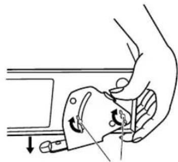 YAMAHA AVS77 - Lower the bracket so that the front speaker unit is level and securely tighten the screws. - 1