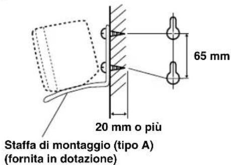 YAMAHA AVS77 - Fissare due viti disponibili in commercio (diametro di circa 4 mm) nel punto sulla parete in cui l'altoparlante posteriore deve essere appeso e poi montare la staffa sulle viti sporgenti. - 1