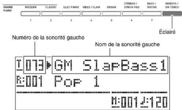 CASIO Privia PX330 - Sélectionnez la sonorité que vous pouvez affecter au côté gauche (registre inférieur) du clavier. - 1