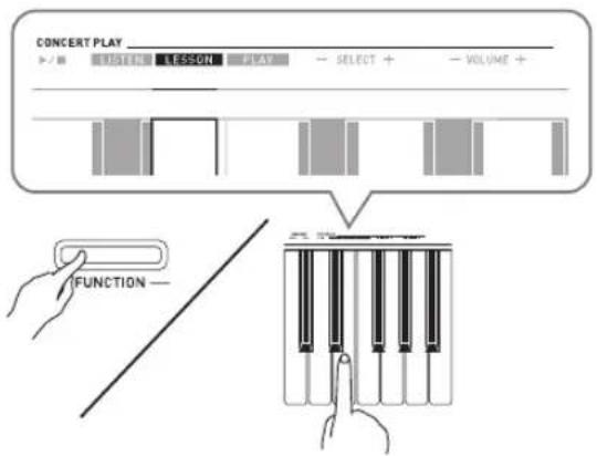 CASIO Celviano AP260 - Tout en tenant le bouton FUNCTION enfoncé, appuyez sur la touche de clavier LESSON. - 1