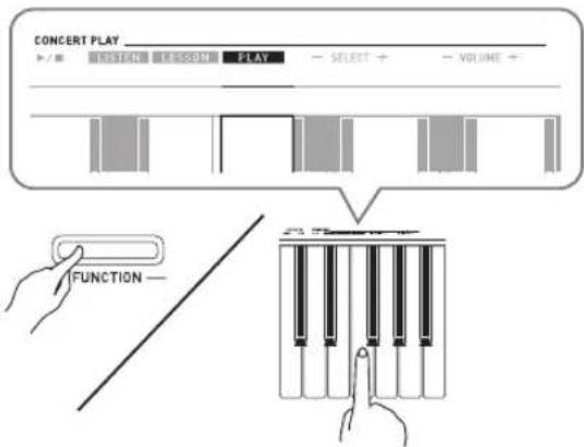 CASIO Celviano AP260 - Tout en tenant le bouton FUNCTION enfoncé, appuyez sur la touche de clavier PLAY. - 1