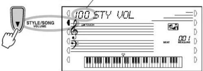 YAMAHA Portatone PSR450 - Utilisez la touche [LEFT MENU] pour selectionner STYLE/SONG VOLUME (Volume de style/morceau). - 1