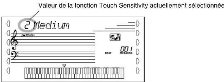 YAMAHA Portatone PSR350 - Sélectionnez la commande Touch Sensitivity. - 1