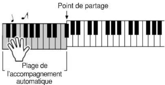 YAMAHA Portatone PSRE303 - La reproduction du style démarre dès que vous jouez un accord dans la plage d'accompagnement du clavier. - 1