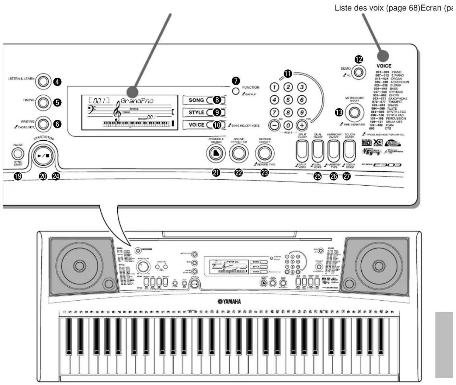 YAMAHA Portatone PSRE303 - ■ Panneau arrière - 2
