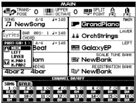 YAMAHA Portatone PSR2000 - Sélectionnez la partie que vous voulez affecter au canal à enregistrer. - 2