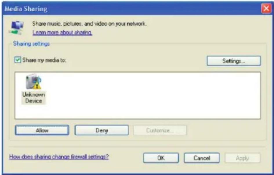 dnt IPDio mini - Selecting 'Media Sharing...' for Windows Media Player11 : - 2