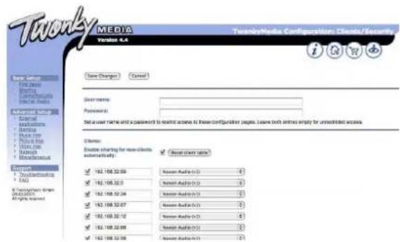 Noxon IRadio Cube - Interface web - Clients / Sécurité - 1
